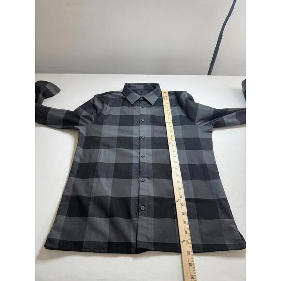 Lululemon Flannel Shirt Masons Peak Gray & Black Plaid Men's Large Zip Pocket - Picture 6 of 6